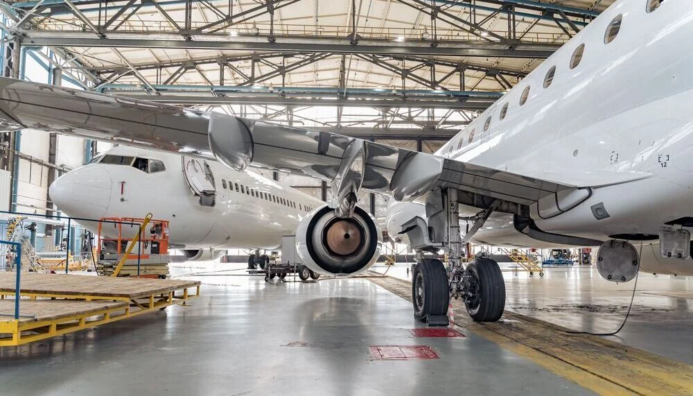 Aerospace hangar with two planes